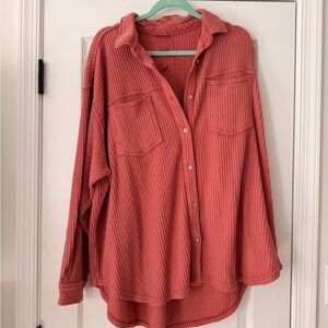 Aerie Button-Up Waffle Knit Top
